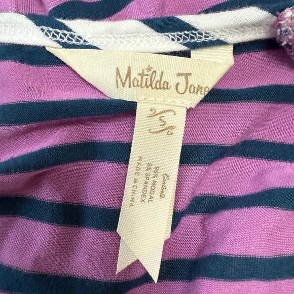 Matilda Jane Striped Long Sleeve Tunic Top Womens Small Purple Pockets Modal - Picture 2 of 4